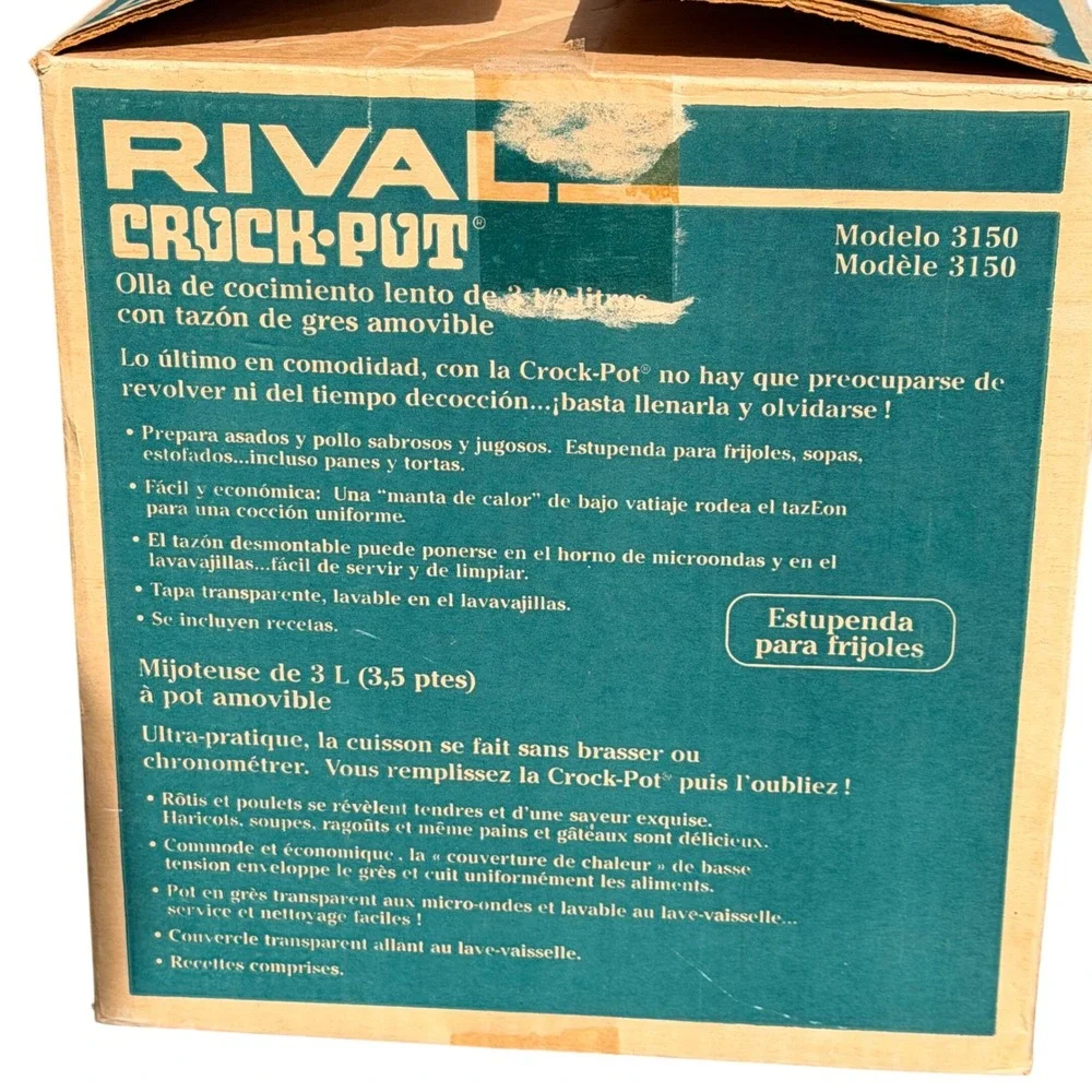 Rival Crock-Pot Slow Cooker 3.5 Quart Cream Green Stoneware Vintage Floral 3150